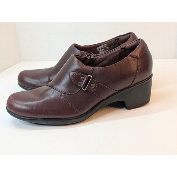 Clarks Boots Women's 11 M Ankle Booties Brown Leather Zip Heeled Casual Round - Picture 4 of 7